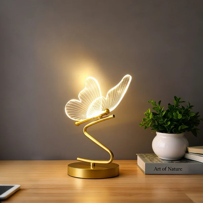 Wing Table Lamp Iron & Acrylic | Sculpted Wing Design | Rechargeable, 3-Tone, Cordless, 10-Hour Battery