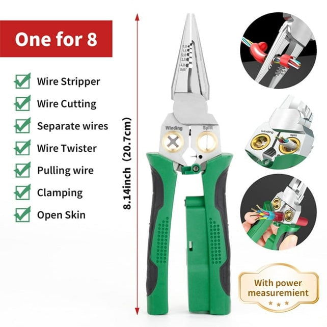 Wire Stripper Pliers 8-in-1 Heavy Duty Stainless Steel with Voltage Test