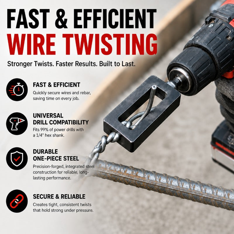 Wire Tying Drill Attachment Carbon Steel | Universal 14mm Hex Shank Fit | Fast Tight Wire Knots Every Time, No Adapters