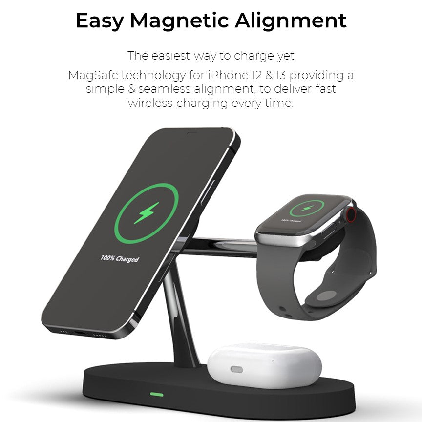 Wireless Charger 4-in-1 Magnetic Qi MagSafe Stand with LED Touch Panel