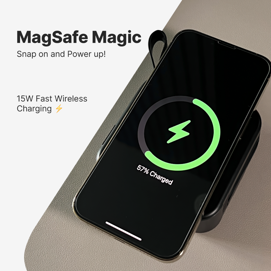 Wireless Charger Power Bank 5-in-1 Wall Plug Qi-Compatible with Built-In Cables