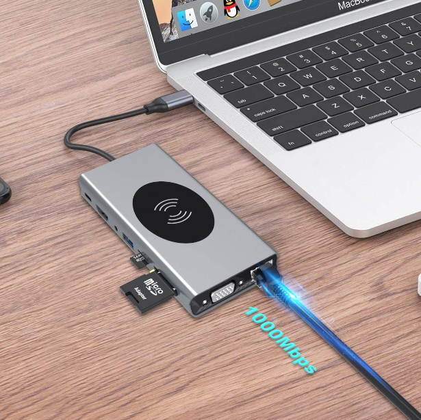 Wireless Charging Dock USB-C 15-in-1 Aluminium Alloy with 4K HDMI Output