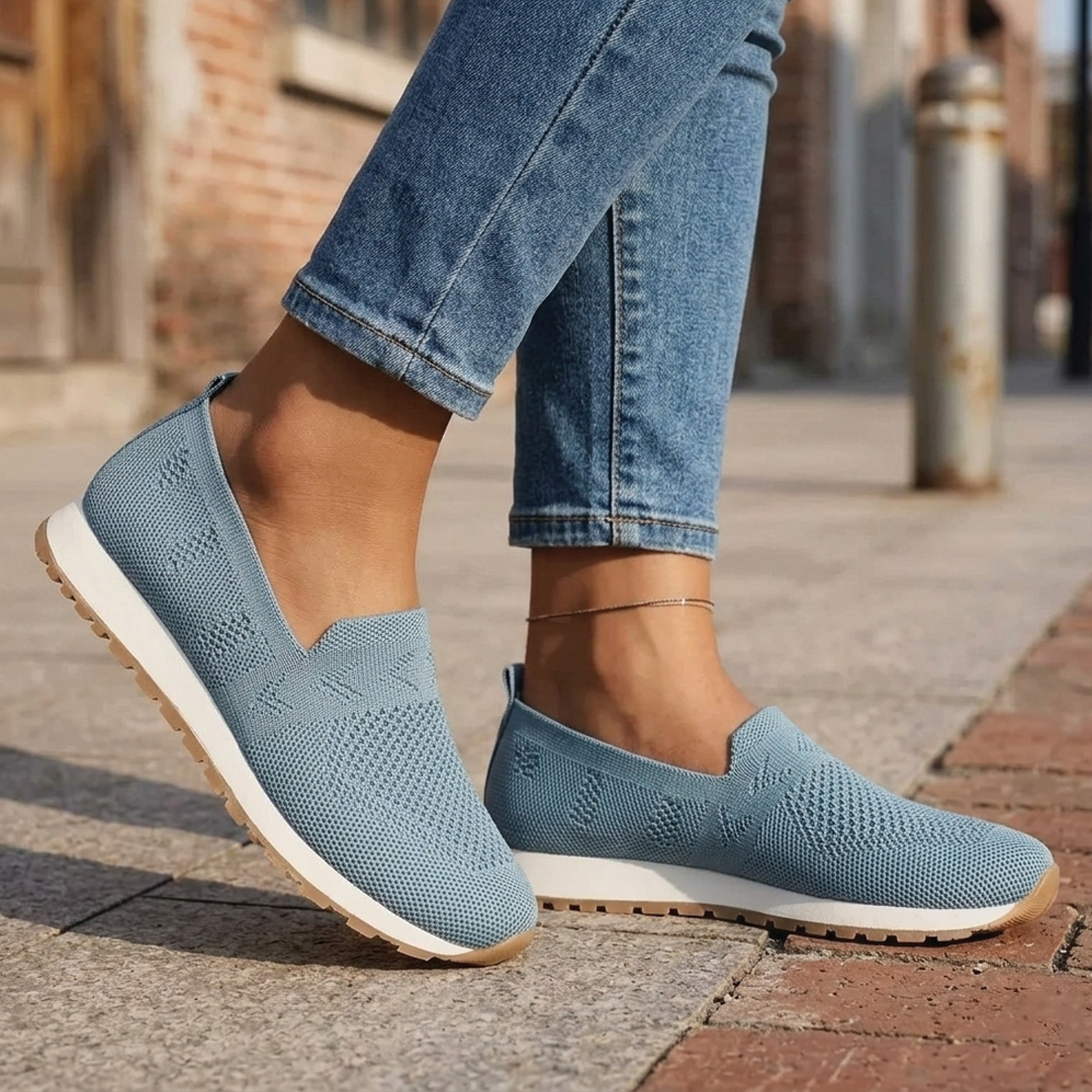 Women's Comfort Shoes - Mesh - Slip-On - Molded Footbed