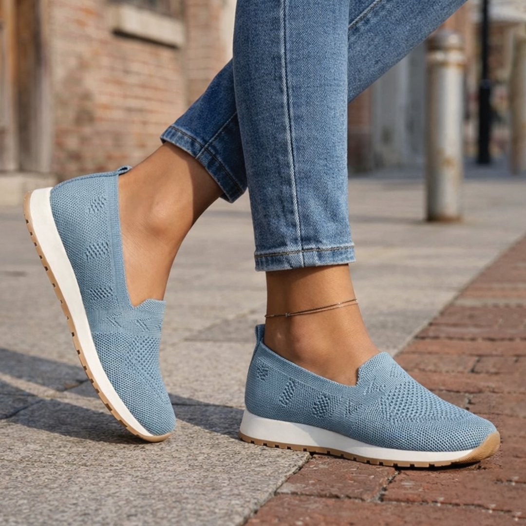 Women's Comfort Shoes - Mesh - Slip-On - Molded Footbed