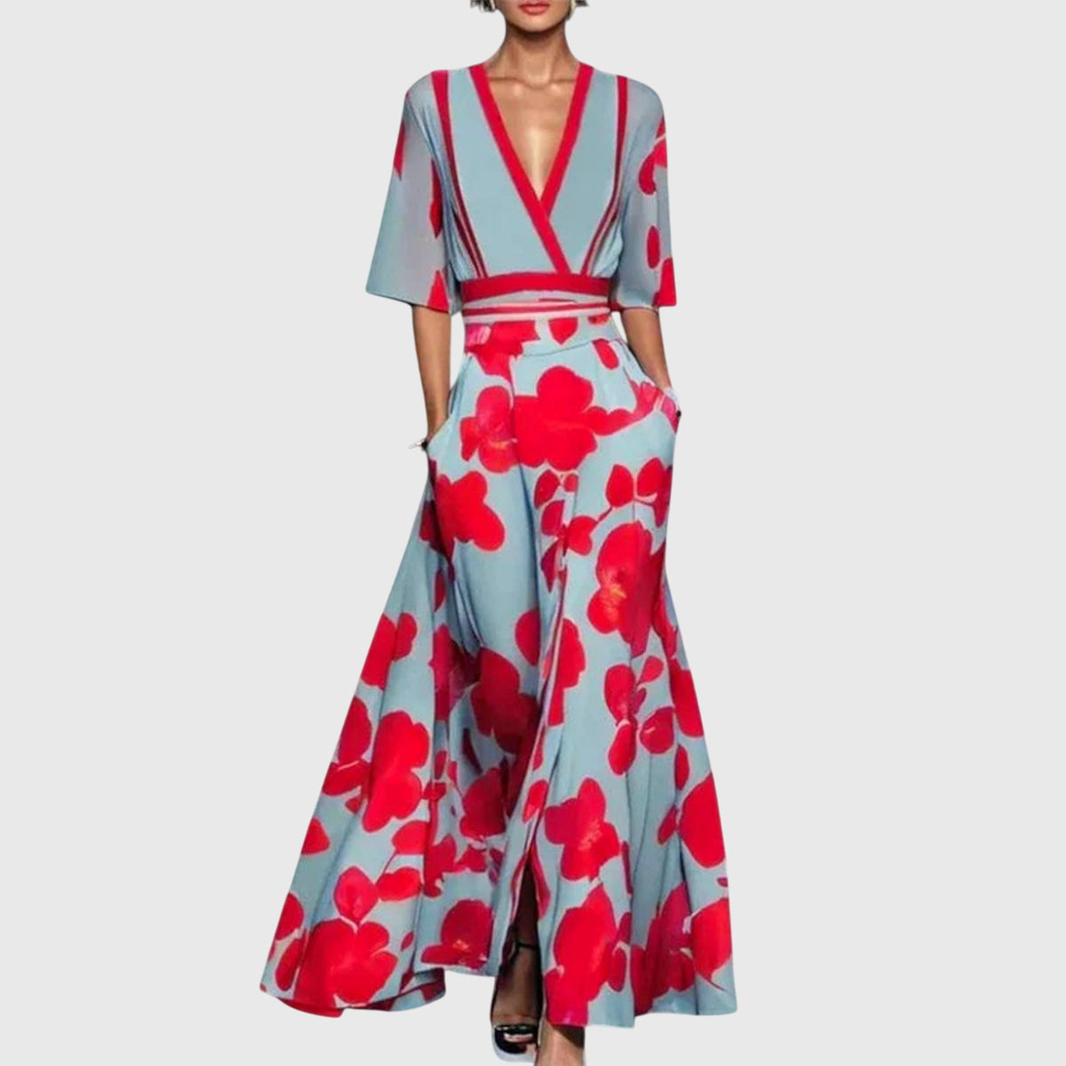 Women's Dress - Polyester - V-Neck - Floral - Tailored Fit