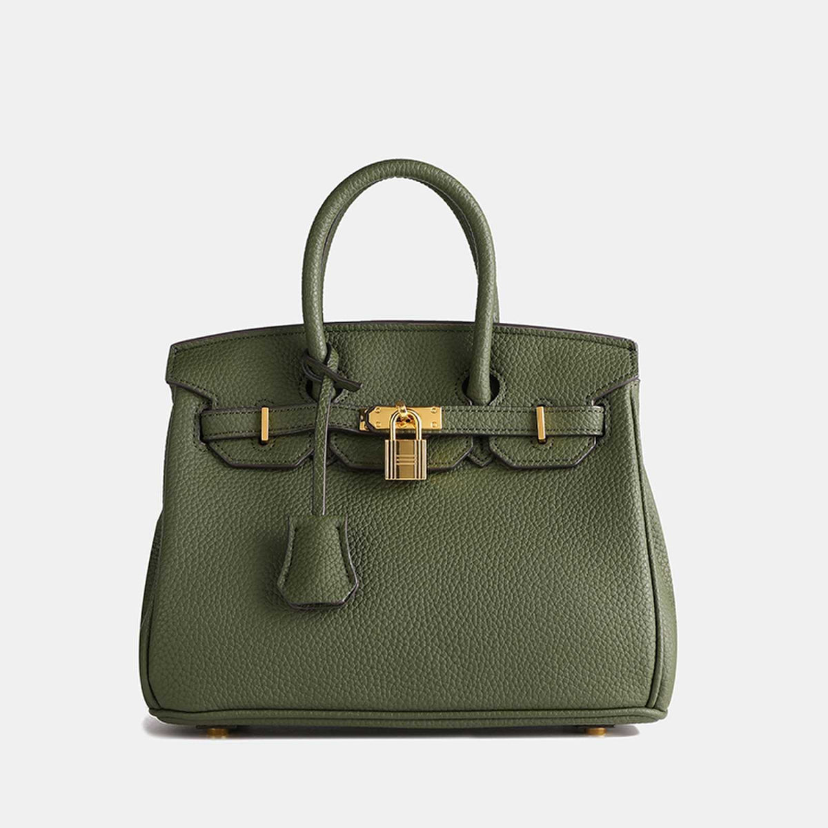 Women's Handbag - Synthetic Leather - Structured - Textured - Gold-tone Lock