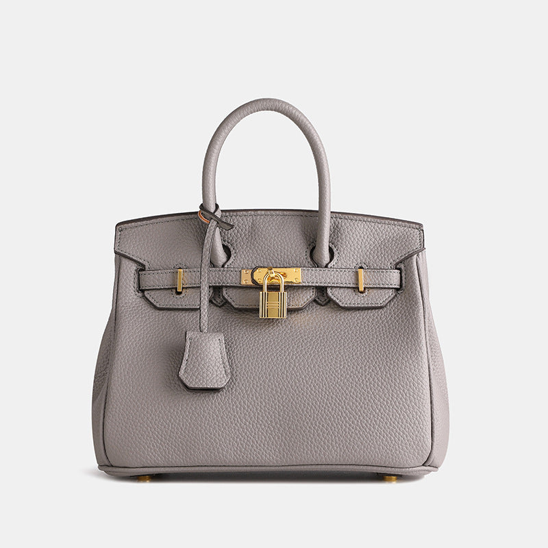 Women's Handbag - Synthetic Leather - Structured - Textured - Gold-tone Lock