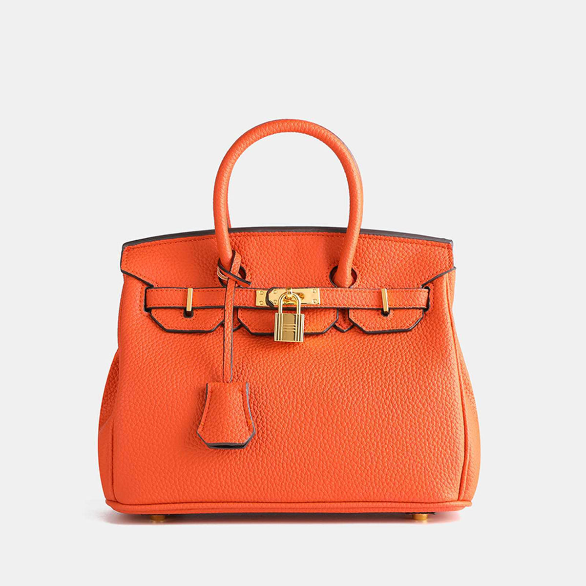 Women's Handbag - Synthetic Leather - Structured - Textured - Gold-tone Lock