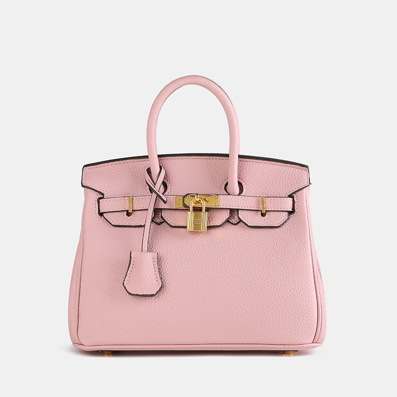 Women's Handbag - Synthetic Leather - Structured - Textured - Gold-tone Lock