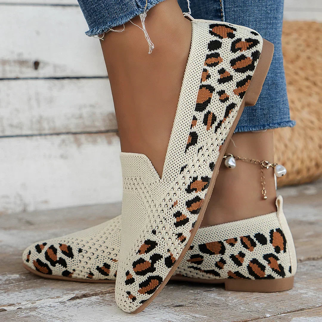Women's Knit Slip-On Flats - Mesh - Square Toe - Cushioned