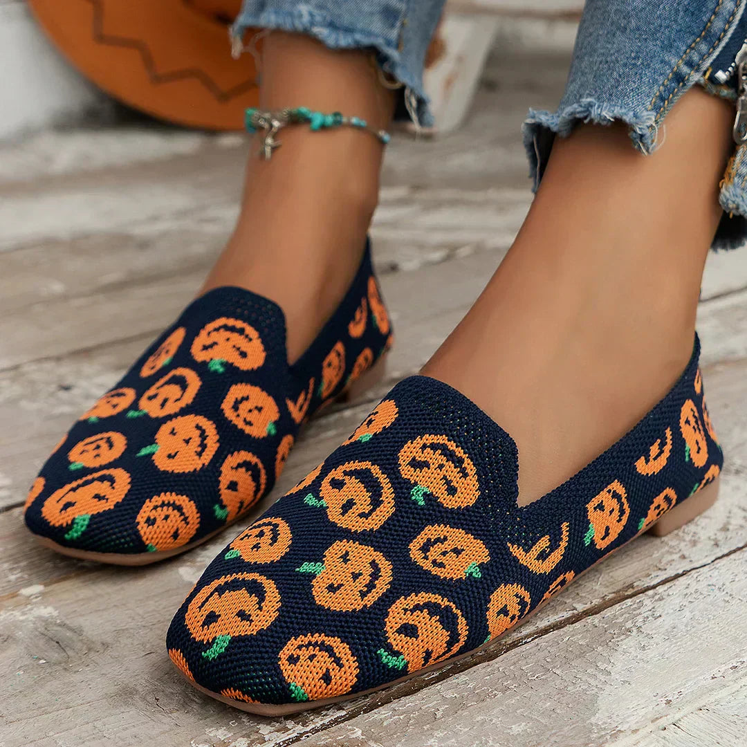 Women's Knit Slip-On Flats - Mesh - Square Toe - Cushioned
