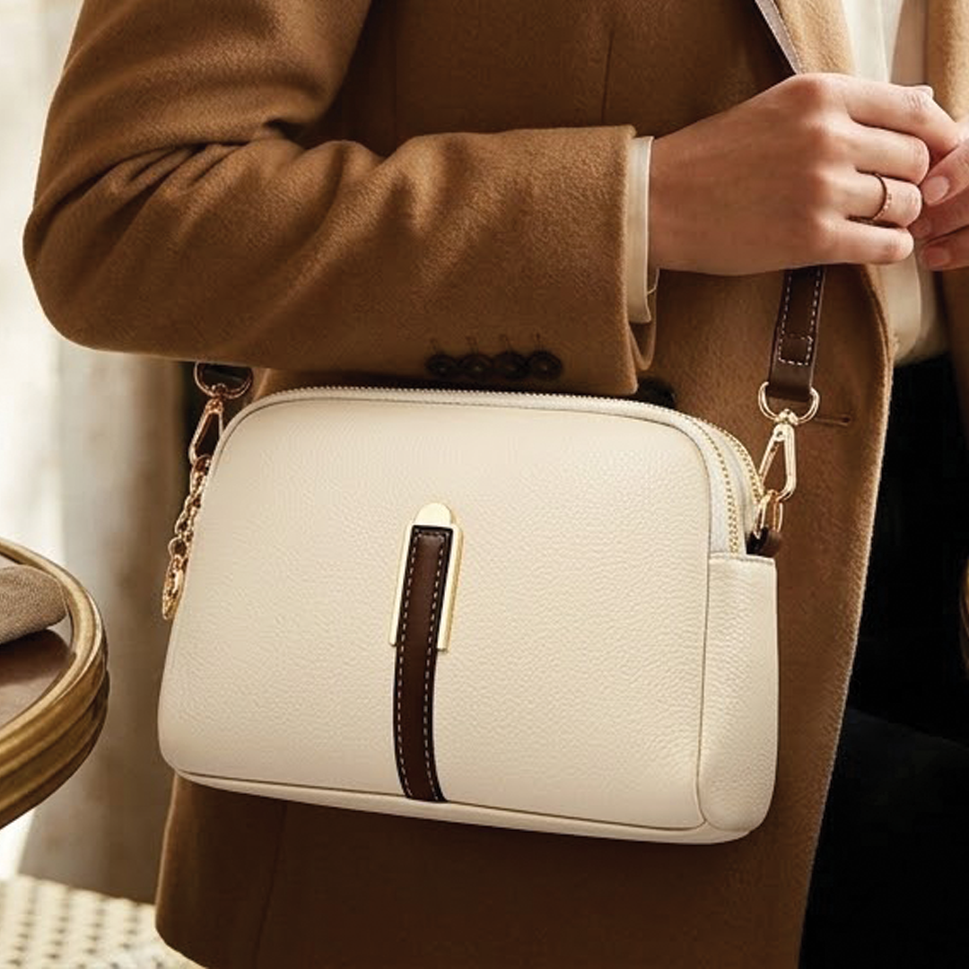 Women's Leather Crossbody Bag - Compact - Gold-Tone Hardware - Adjustable Strap