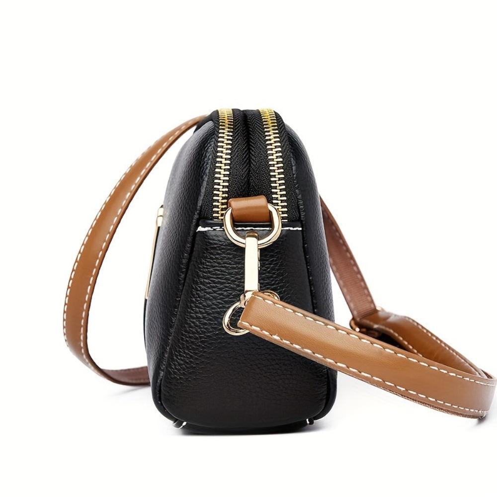 Women's Leather Crossbody Bag - Compact - Gold-Tone Hardware - Adjustable Strap