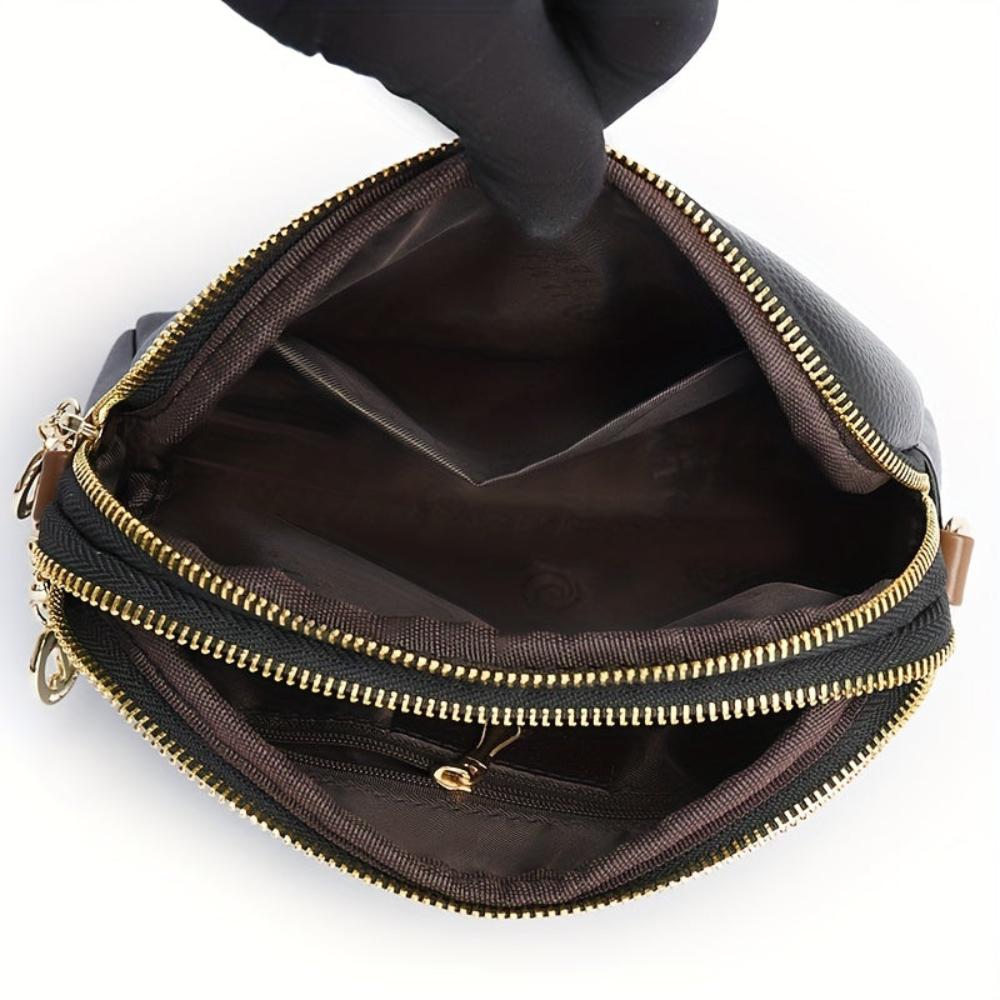 Women's Leather Crossbody Bag - Compact - Gold-Tone Hardware - Adjustable Strap