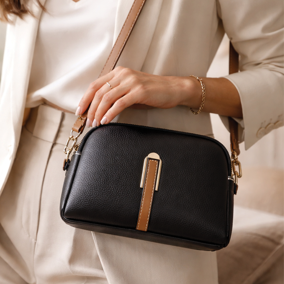Women's Leather Crossbody Bag - Compact - Gold-Tone Hardware - Adjustable Strap