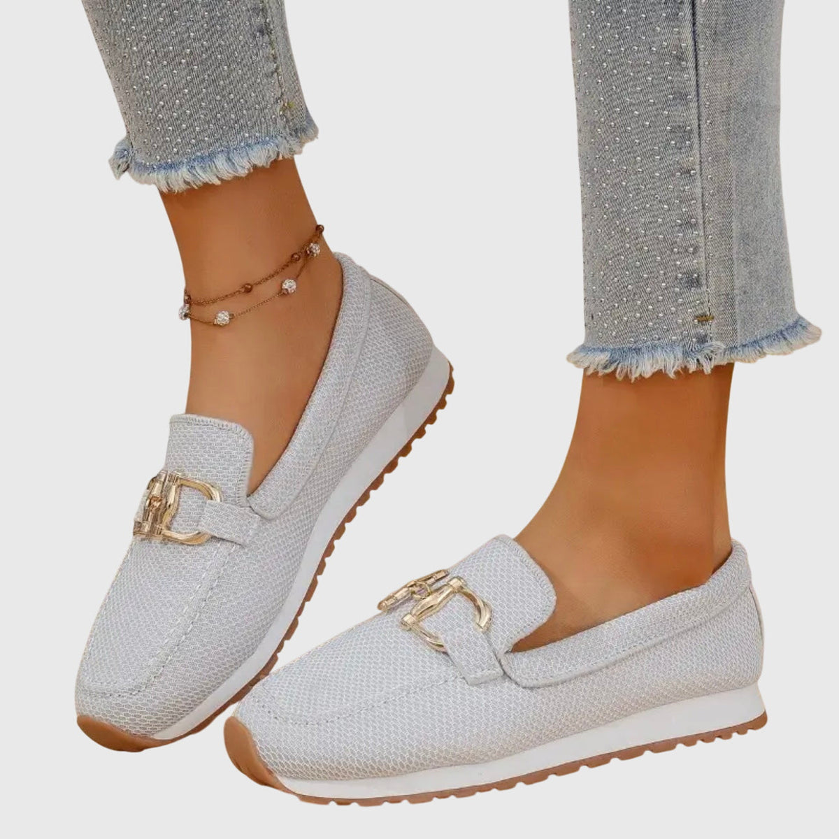 Women's Orthopedic Loafers - Synthetic - Gold-Tone Hardware - Cushioned