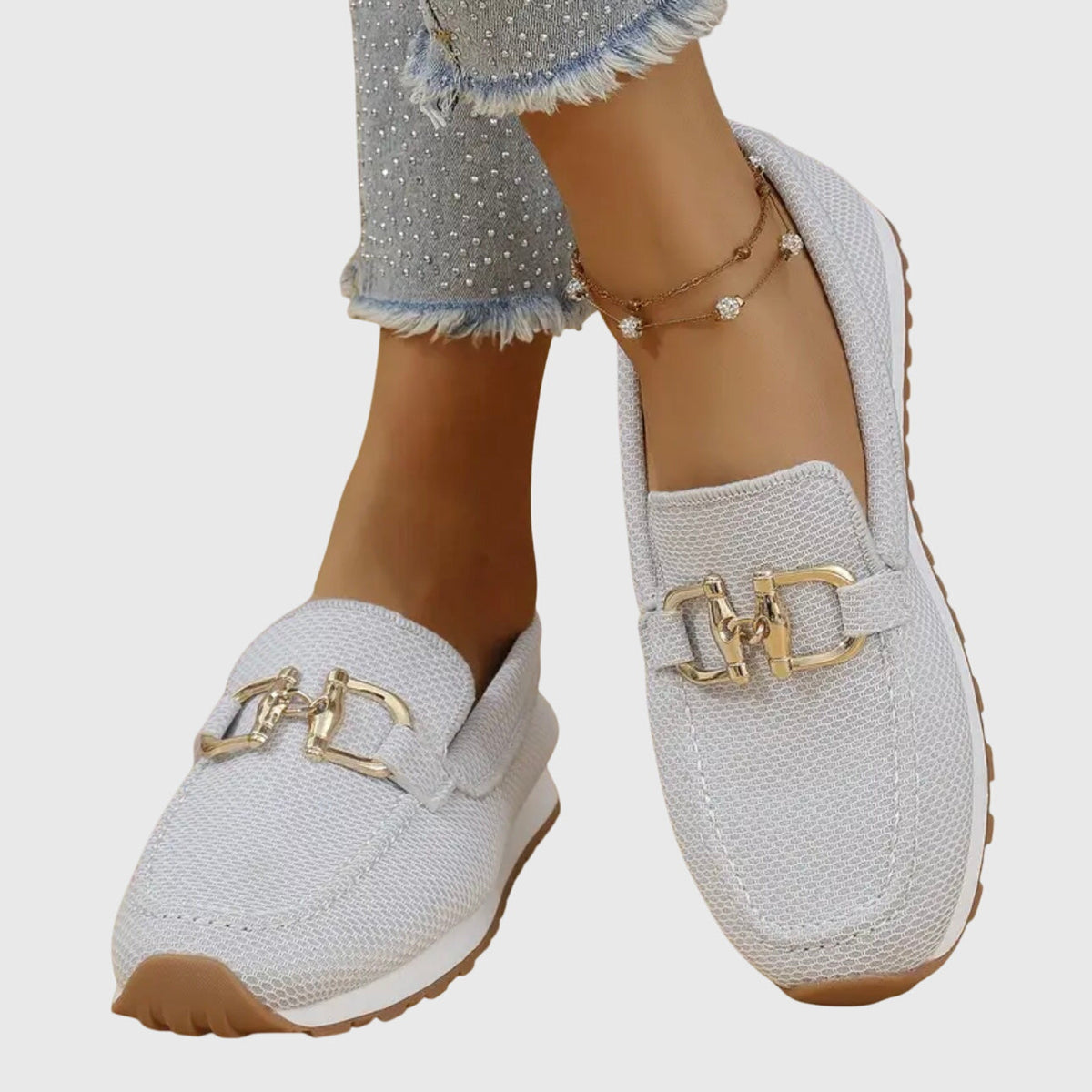 Women's Orthopedic Loafers - Synthetic - Gold-Tone Hardware - Cushioned