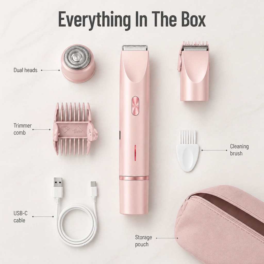 Women's Shaver for Face and Body | 2 Interchangeable Heads, IPX7 Waterproof | USB-C Cordless, Irritation-Free Finish