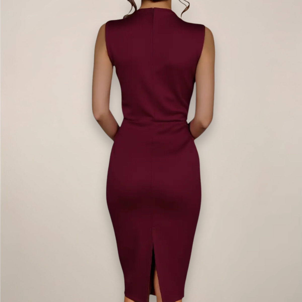 Women's Sheath Midi Dress - V-Neck Wrap Style - Asymmetrical Hem - Sleeveless