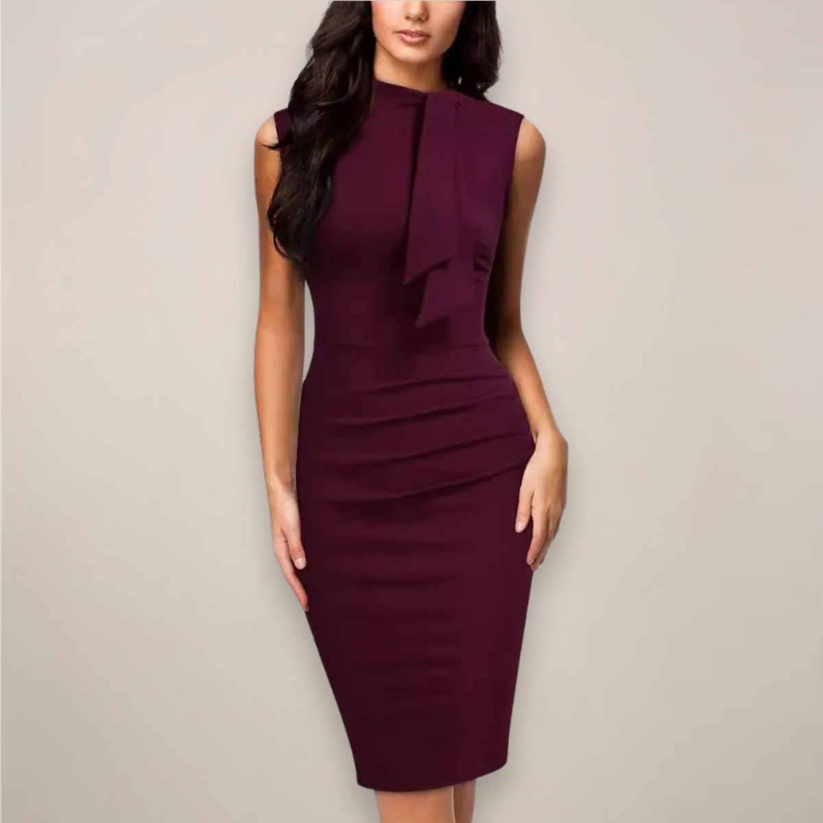 Women's Sheath Midi Dress - V-Neck Wrap Style - Asymmetrical Hem - Sleeveless