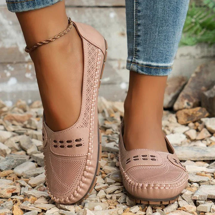 Women's Slip-On Flats - Perforated - PU - Loafer - Water-Resistant