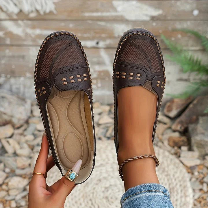 Women's Slip-On Flats - Perforated - PU - Loafer - Water-Resistant
