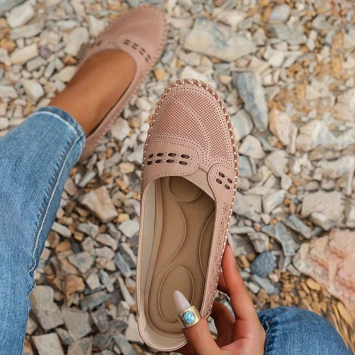 Women's Slip-On Flats - Perforated - PU - Loafer - Water-Resistant