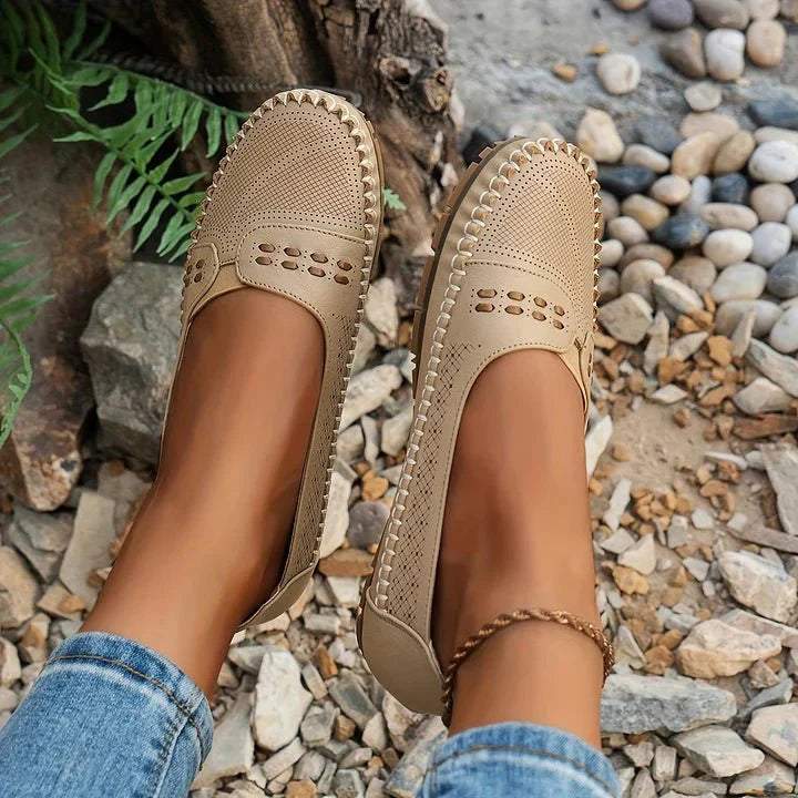 Women's Slip-On Flats - Perforated - PU - Loafer - Water-Resistant