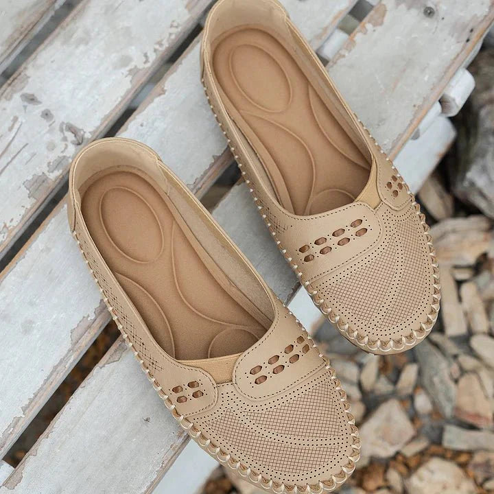 Women's Slip-On Flats - Perforated - PU - Loafer - Water-Resistant