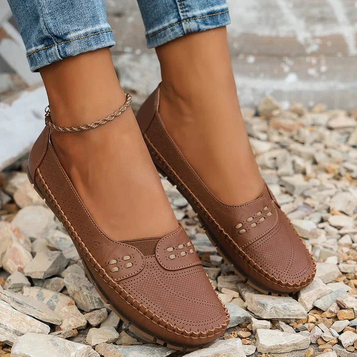 Women's Slip-On Flats - Perforated - PU - Loafer - Water-Resistant