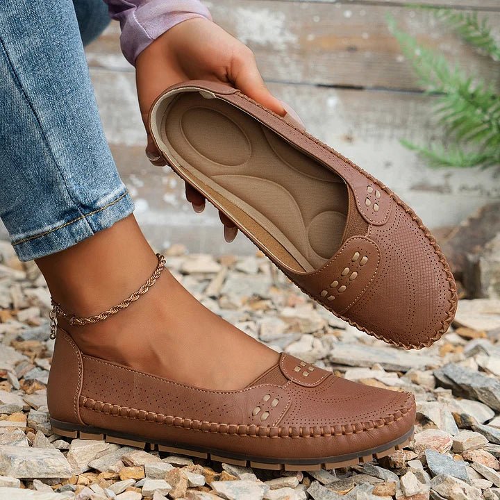 Women's Slip-On Flats - Perforated - PU - Loafer - Water-Resistant