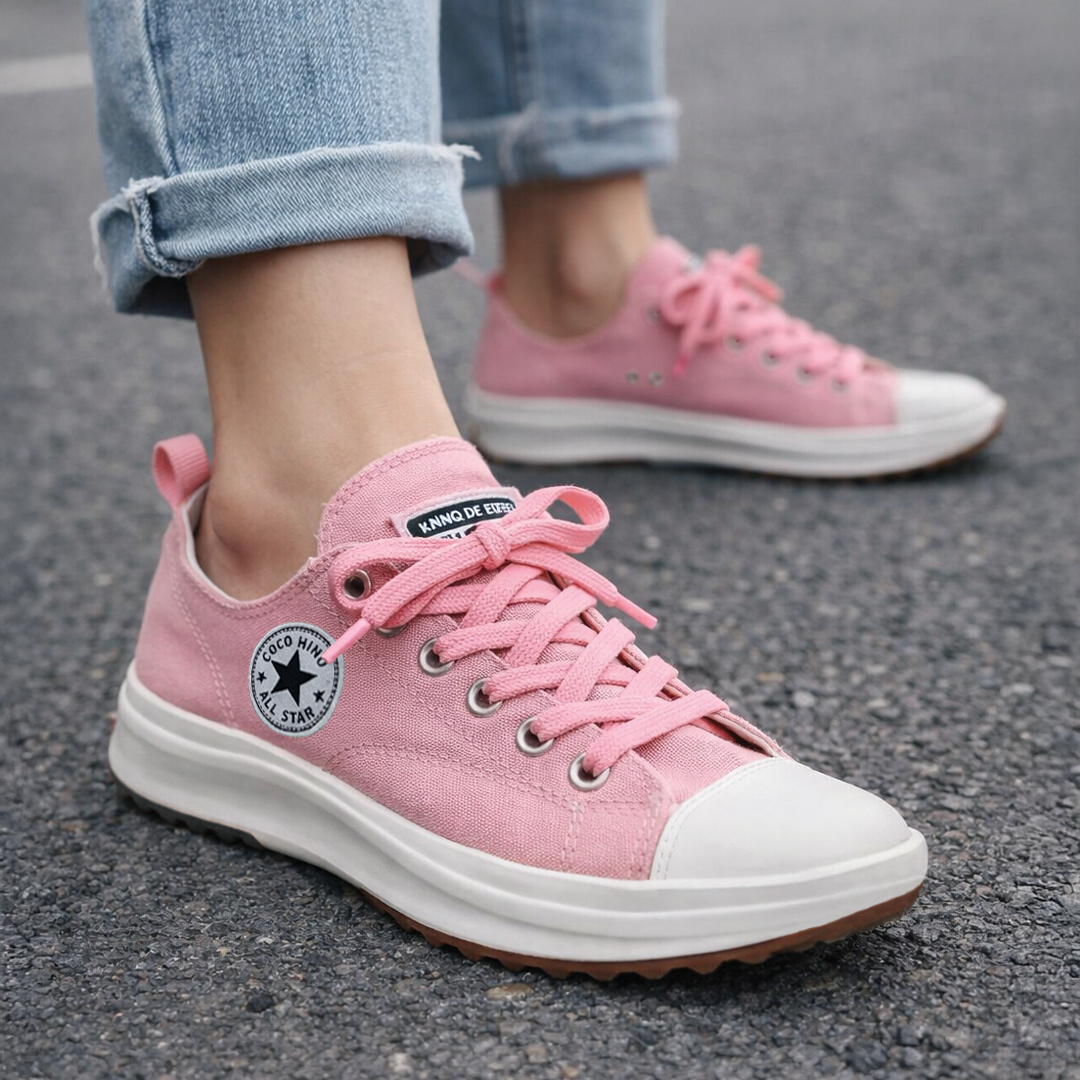 Women's Sneakers - Chunky Sole Low-Top Design - Canvas - Lace-Up