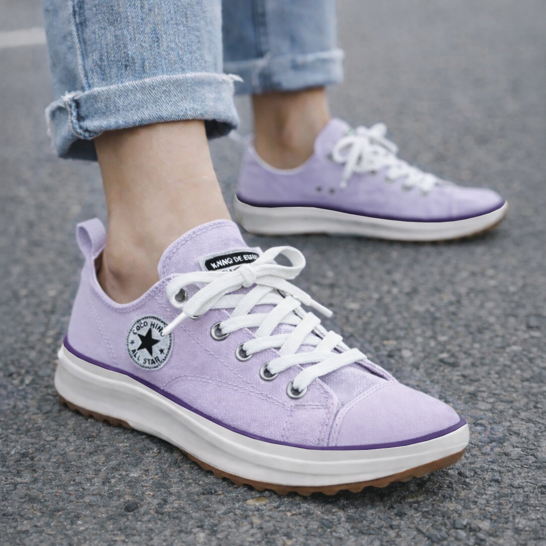Women's Sneakers - Chunky Sole Low-Top Design - Canvas - Lace-Up