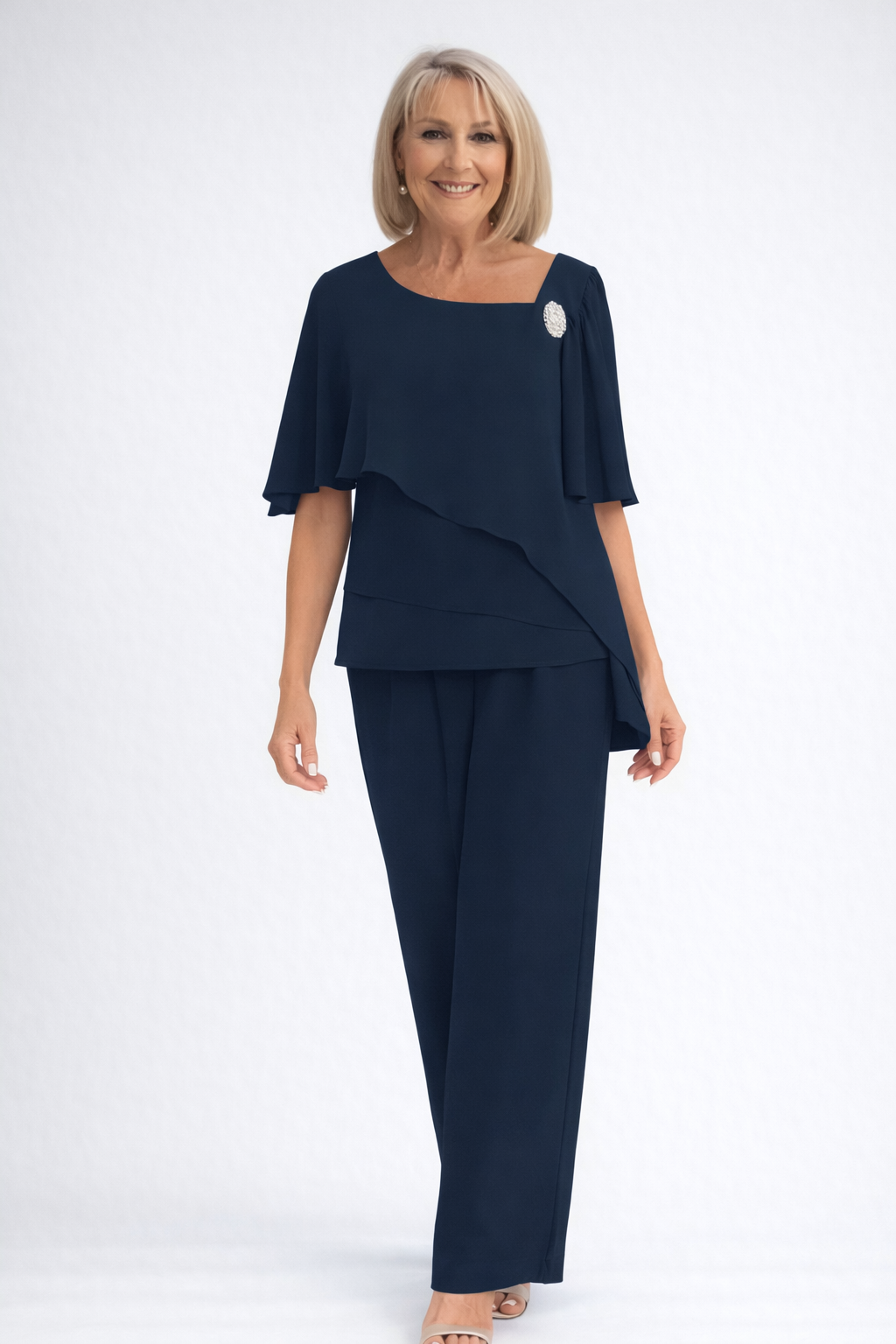 Women's Two-Piece Overlay with Layered Top - Polyester - Layered Overlay - Straight-Leg
