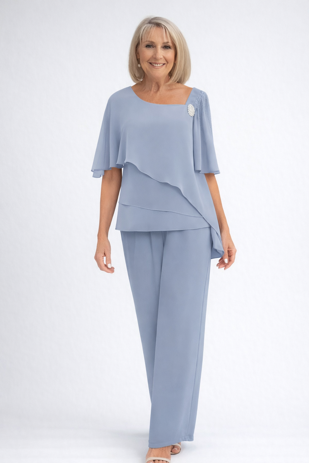 Women's Two-Piece Overlay with Layered Top - Polyester - Layered Overlay - Straight-Leg