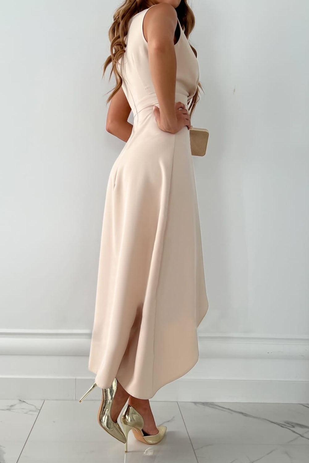 Women's Wrap Dress - Flattering V-Neckline Soft Fabric Design - Fabric - Sleeveless - High-Low