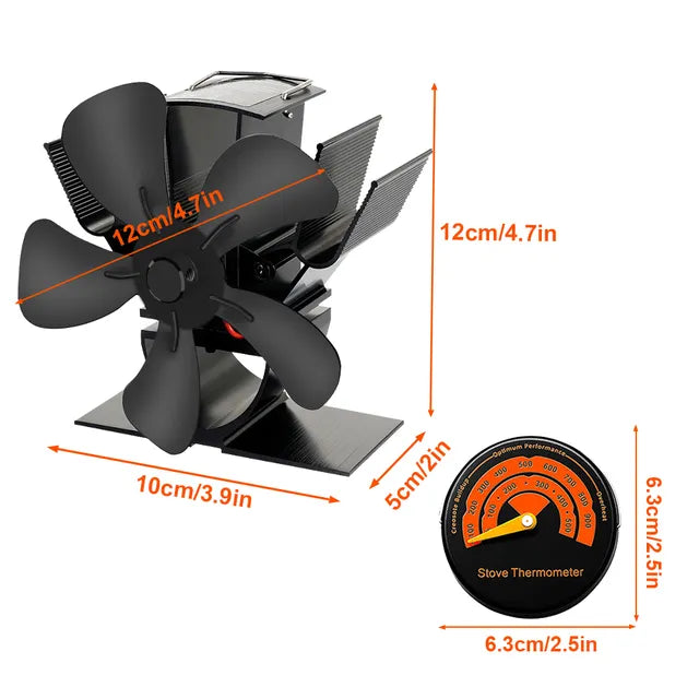Wood Burner Stove Fan | Self-Powered 4-Blade Design | Silent Heat Distribution Across the Room, No Electricity Required