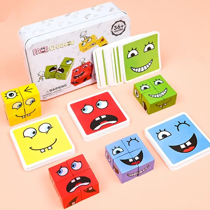 Wooden Building Blocks Emoji Non-Toxic Stackable with Water-Based Paint