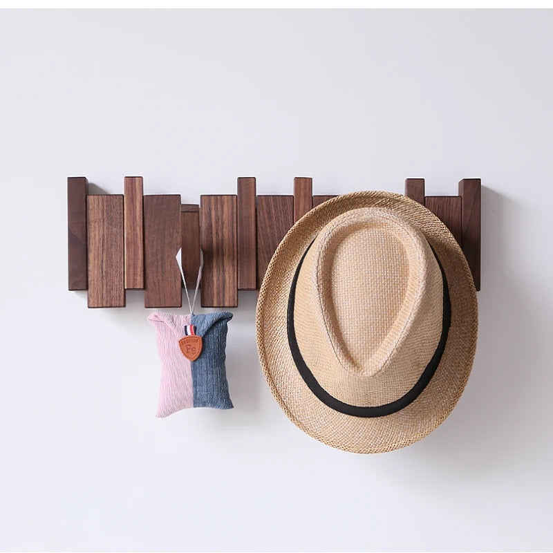 Wooden Coat Rack | Piano-Style Fold-Down Hook Wall Organizer