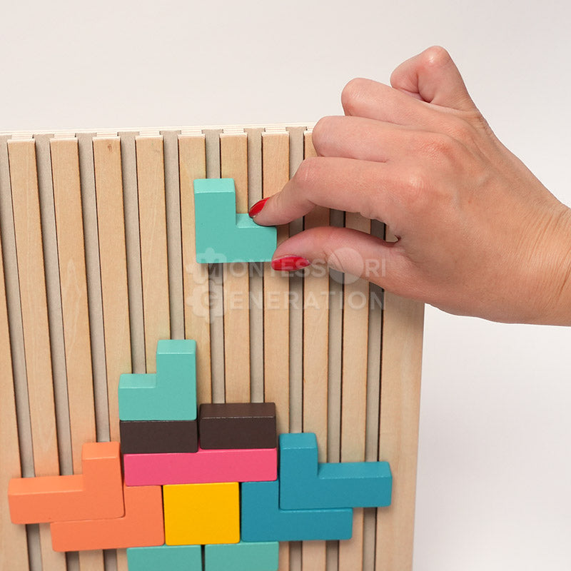 Wooden Shape Stacking Puzzle Set | 42 Pieces & 10 Double-Sided Challenge Cards | Builds Focus and Problem-Solving Skills