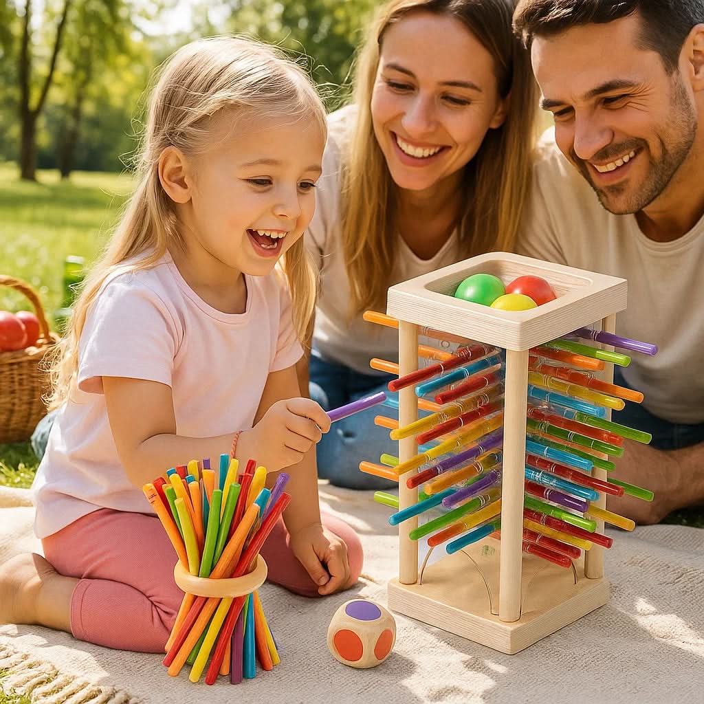 Wooden Stacking Toy 3-in-1 Adjustable Difficulty with Bright Colours