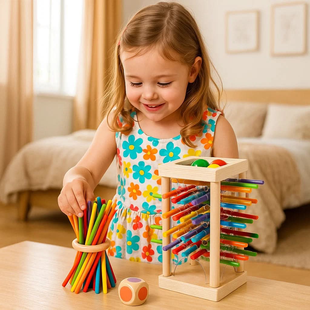Wooden Stacking Toy 3-in-1 Adjustable Difficulty with Bright Colours
