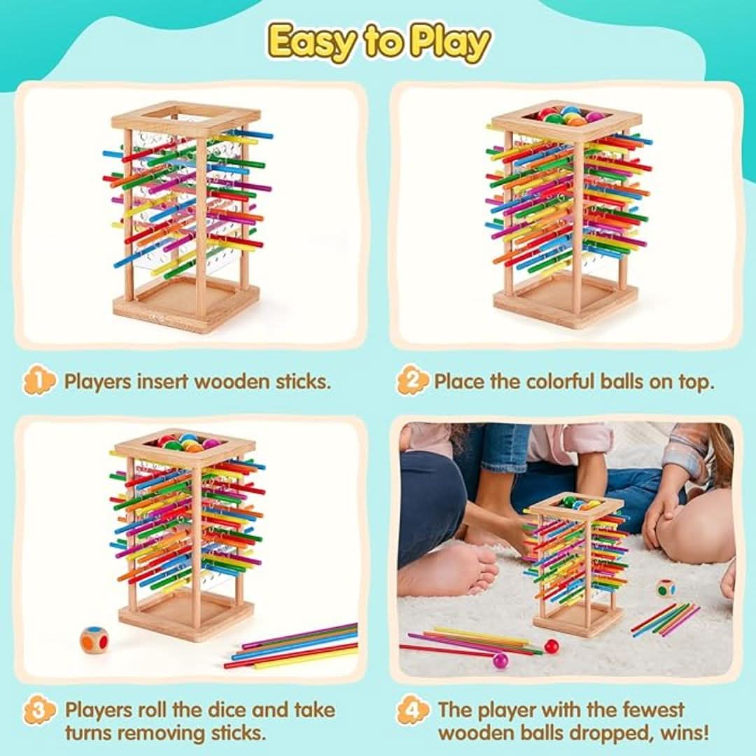 Wooden Stacking Toy 3-in-1 Adjustable Difficulty with Bright Colours