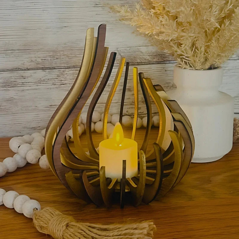 Wooden Teardrop Candle Holder | Hollow Carved Shadow Design | DIY Puzzle Assembly, Available in 4 Sizes