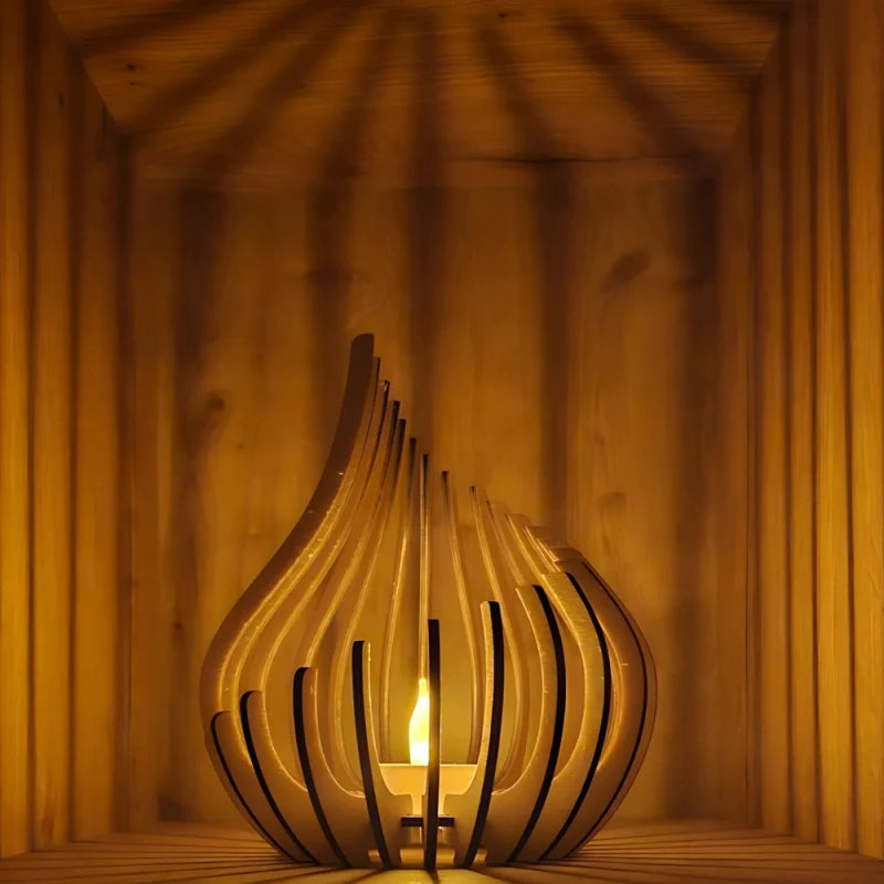 Wooden Teardrop Candle Holder | Hollow Carved Shadow Design | DIY Puzzle Assembly, Available in 4 Sizes