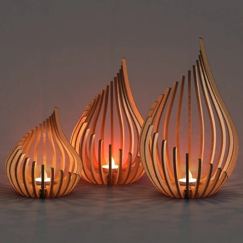 Wooden Teardrop Candle Holder | Hollow Carved Shadow Design | DIY Puzzle Assembly, Available in 4 Sizes