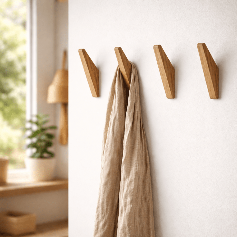 Wooden Wall Hooks | Two-Tone Angled Coat Hooks for Entryways