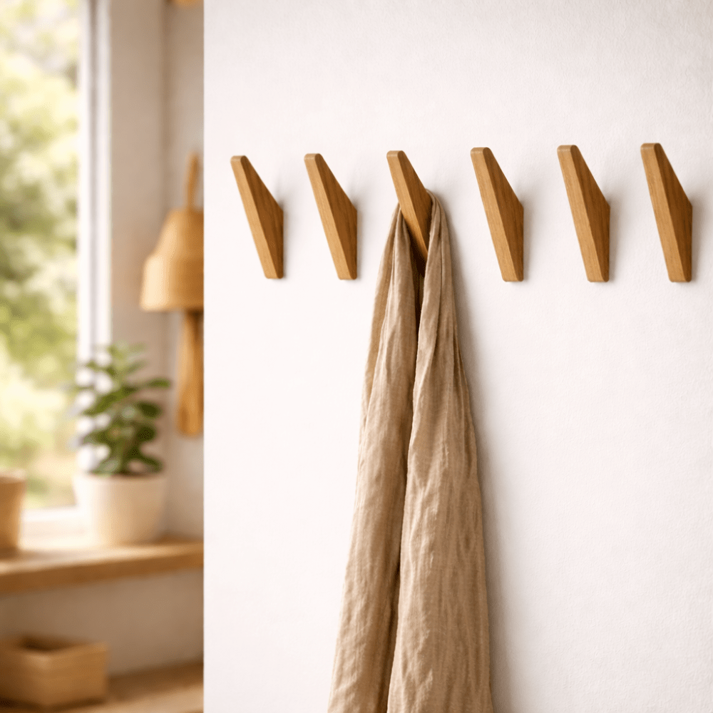 Wooden Wall Hooks | Two-Tone Angled Coat Hooks for Entryways