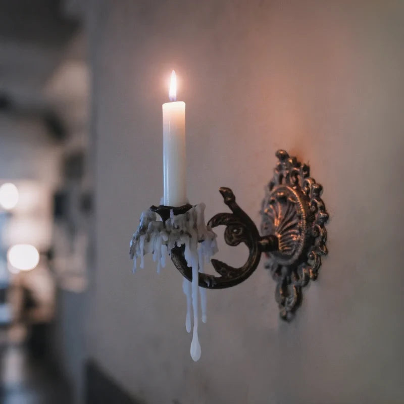 Wrought Iron Candle Sconce 18.5 x 18.5 x 13 cm | Ornate Scrollwork Wall Design | Holds Taper Candles & Doubles as Hook