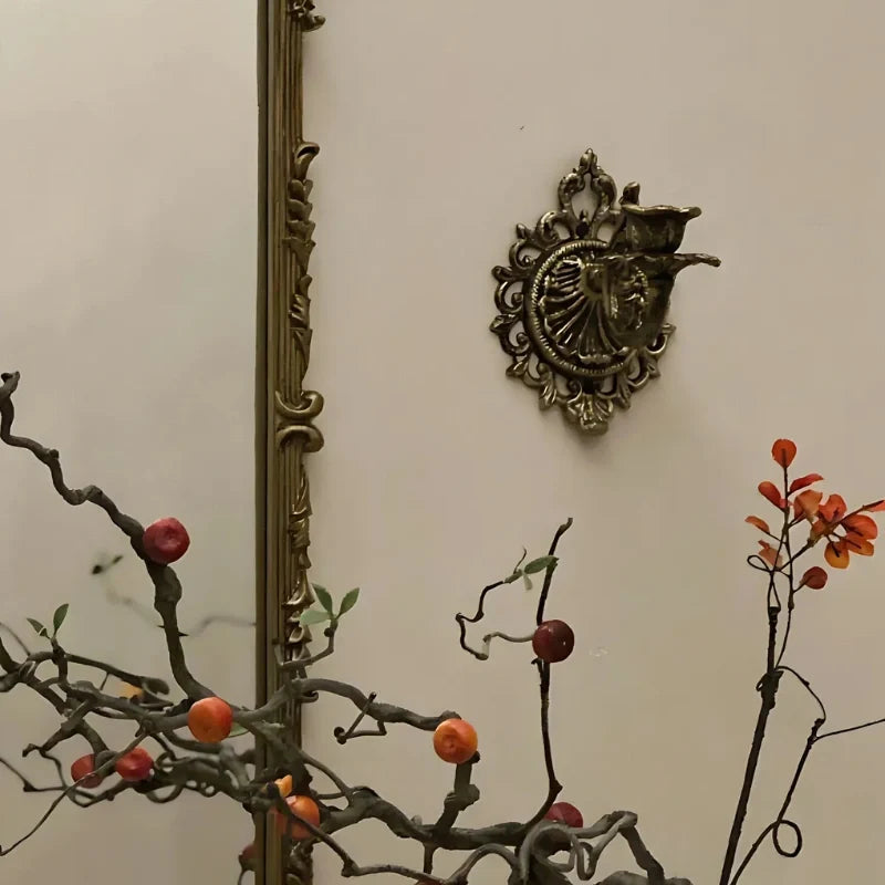 Wrought Iron Candle Sconce 18.5 x 18.5 x 13 cm | Ornate Scrollwork Wall Design | Holds Taper Candles & Doubles as Hook